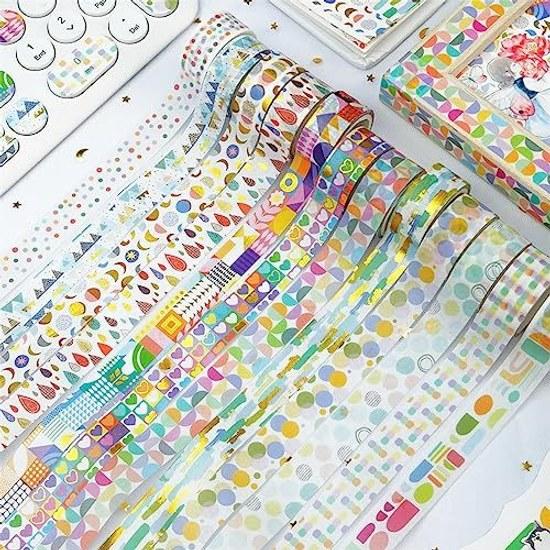Masking tape 12-piece set cute washi beautiful painting gold foil DIY craft journal planner scrapbook wrapping gift decoration (basic pattern)