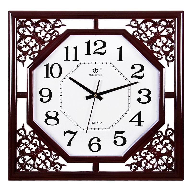 Chinese Style Wall Clock Living Room Square Retro Creative New Chinese Style Household Electronic Quartz Clock Calendar Clock Wall Watch