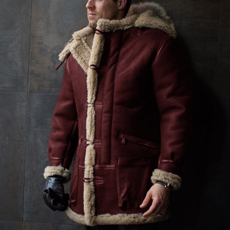 Autumn and winter orders surge suede artificial fur Amazon hooded fur collar thickened coat men's coat European size jacket
