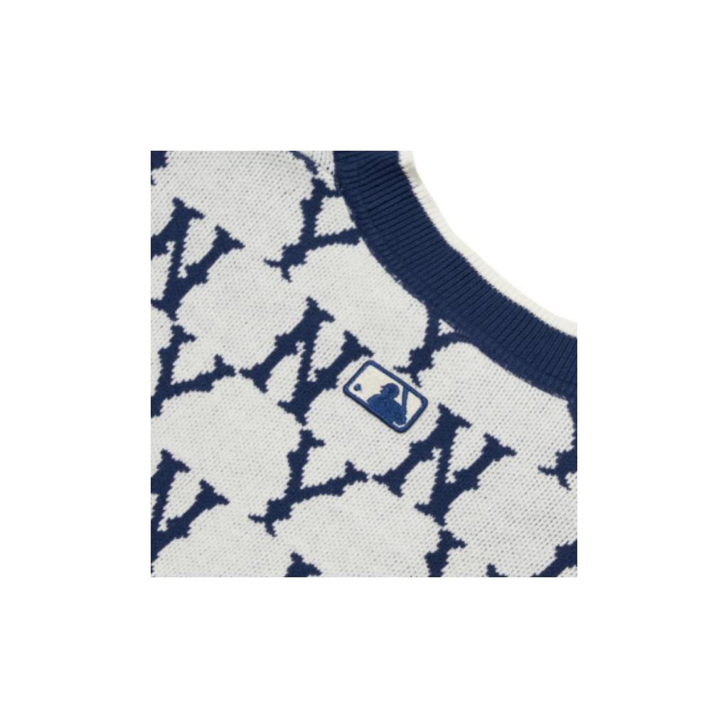 MLB Seria Podstawowego Logo Sweter Dzianinowy Color Block z Kwiatowym Wzorem Unisex Sweter Niebieski Biały 3AKCM0121-50CRS