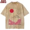 T Mount Fuji Cherry Blossoms Prints Washed TShirts Womens Cotton Short Sleeve Tops Summer ONeck Oversized T Shirt Basic