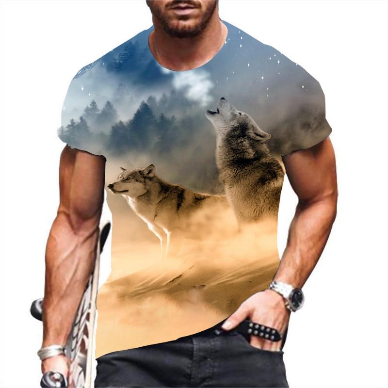 Fashion Men's Crew Neck Short Sleeve 3D Casual Color Printing Casual Short Sleeve Crew Neck T-Shirt