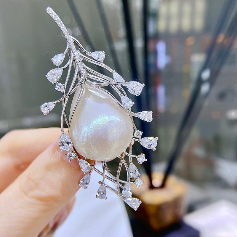 Meier Perlen-Corsage leere Feder-Brosche Zubehör Kupfer Mikro-Einsatz Zirkon dick vergoldeter Stift für Damen