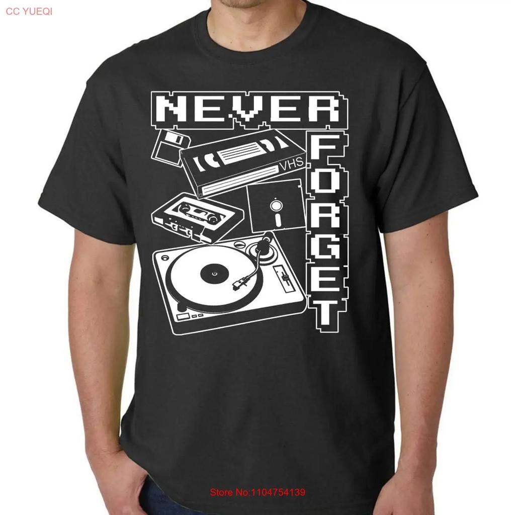 Never Forget T Shirt Old School Retro VHS Cassette Turntable Vinyl Record Game Vintage Washed Versatile Unisex Comfortable