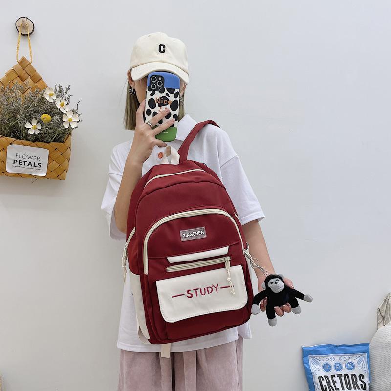 Student backpack trend letter middle and high school campus schoolbag casual large capacity contrast backpack trendy fashion