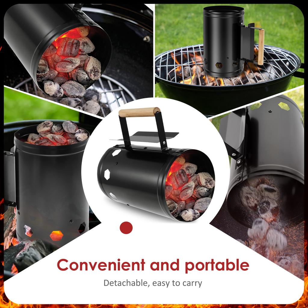 Charcoal Chimney Starter with Wood Handle Rapid BBQ Chimney Starter Fire Briquette Starters Can Canister for Grilling Accessory