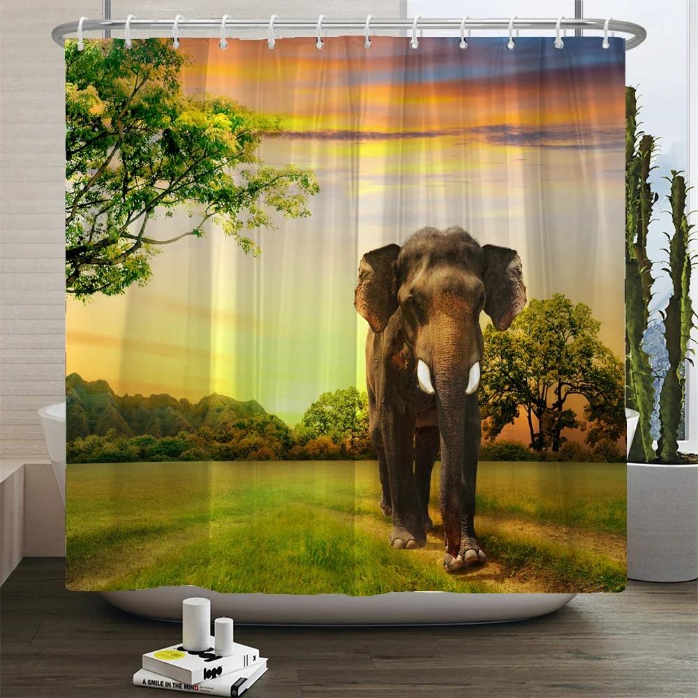 Animals Printed Lion, Tiger, Cat,Elephant,3D Bath Curtains Waterproof Polyester Cloth Washable Bathroom Shower Curtain With Hook