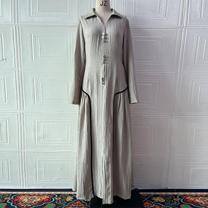 

2025 Summer European and American New Chinese Style Long sleeve Autumn Long dress Niche Retro Style Dress Meters apricot XXXL