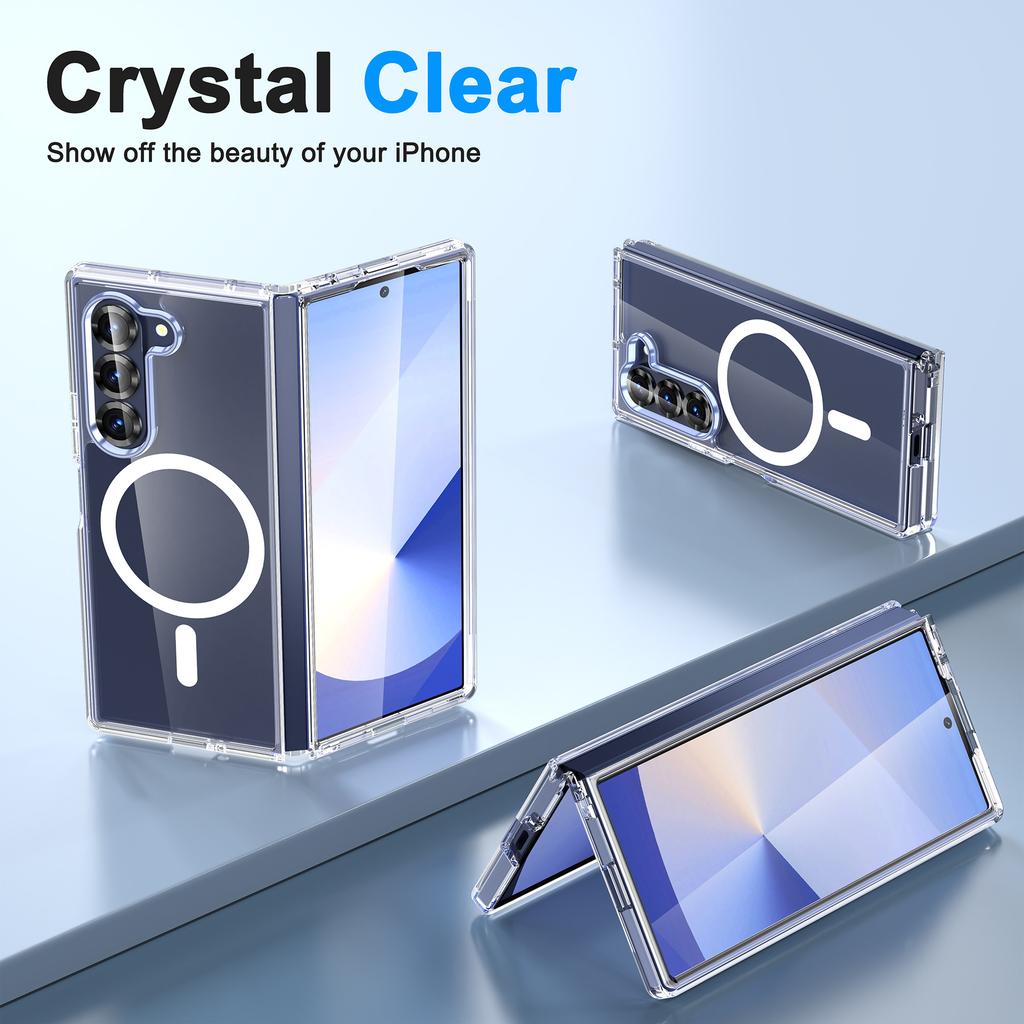Suitable for Samsung Galaxy Z FOLD6 Mobile Phone Case Transparent Magnetic Suction PC Anti Fall Ultra Thin Protective Case