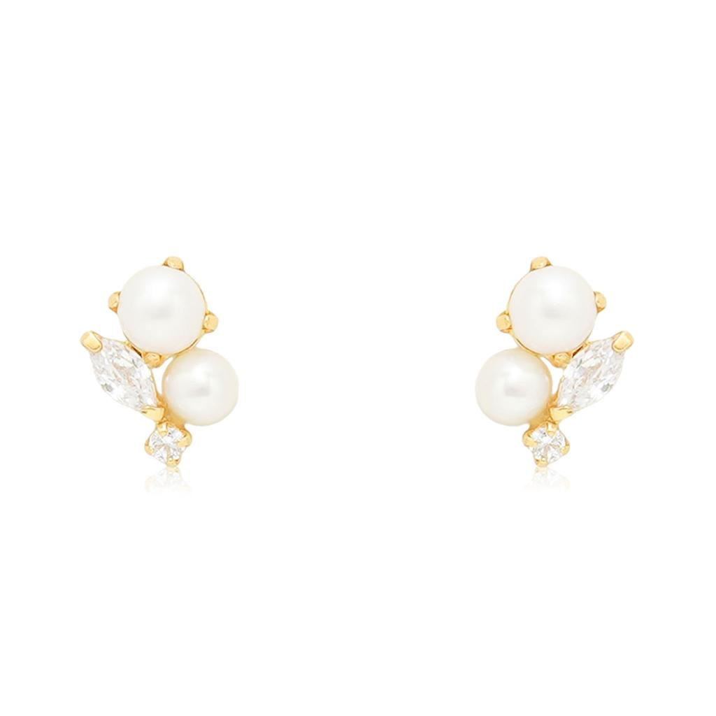 ESTELLE [Official] Women's Earrings, 10K Yellow Gold with Freshwater Pearl, 0222-9392-0019-0000