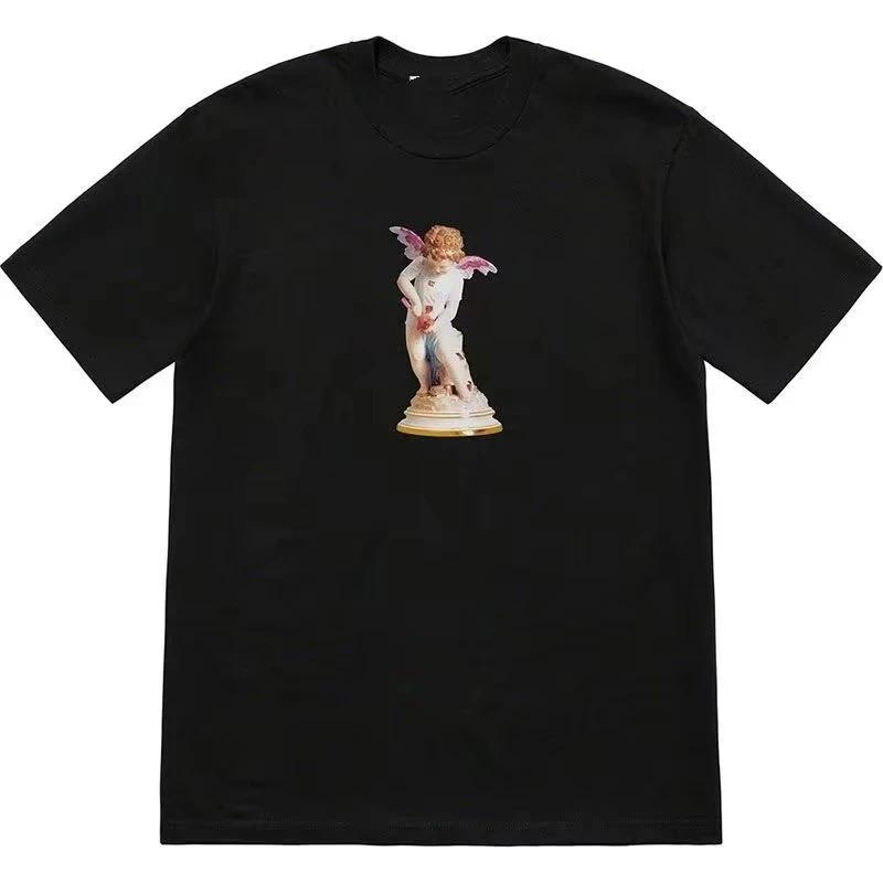 T-shirt con stampa scultura Cupido Estate e Autunno 2025, top sportivo ampio e casual a maniche corte da uomo e da donna