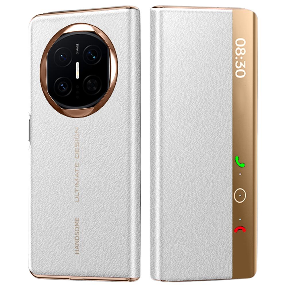 Für Huawei Mate X7 Hülle Litschi-Textur Leder Smart View Flip-Handyhülle Vollschutz Auto Sleep Wake