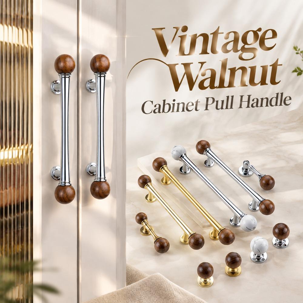 Luxury Walnut Cabinet Pull Handle Marble Solid Wood Drawer Knob Sturdy Smooth Wardrobe Door Handle Furniture Hardware