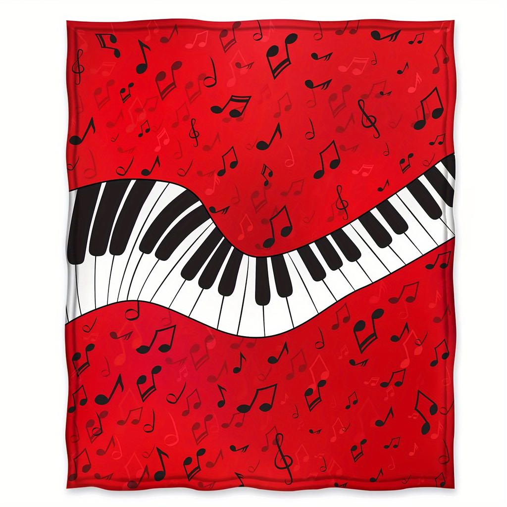 Reversible Piano Keyboard Blanket with Music Notes Design Soft Lightweight All Season Throw for Music Lovers Gift