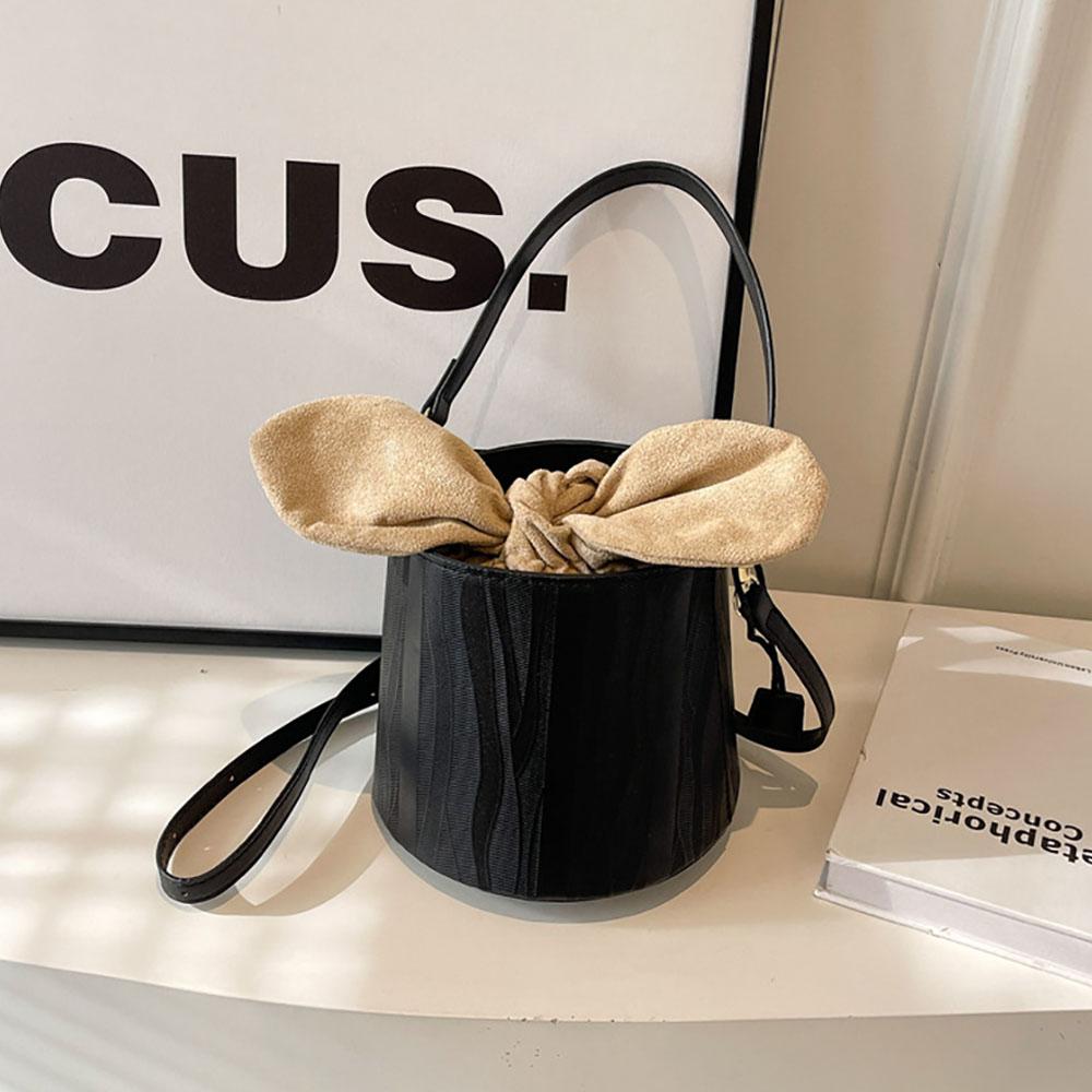 Temperament Bucket Handbags Women  New Popular Bow Drawstring One Shoulder Crossbody Bags Elegant Female Party Makeup bag