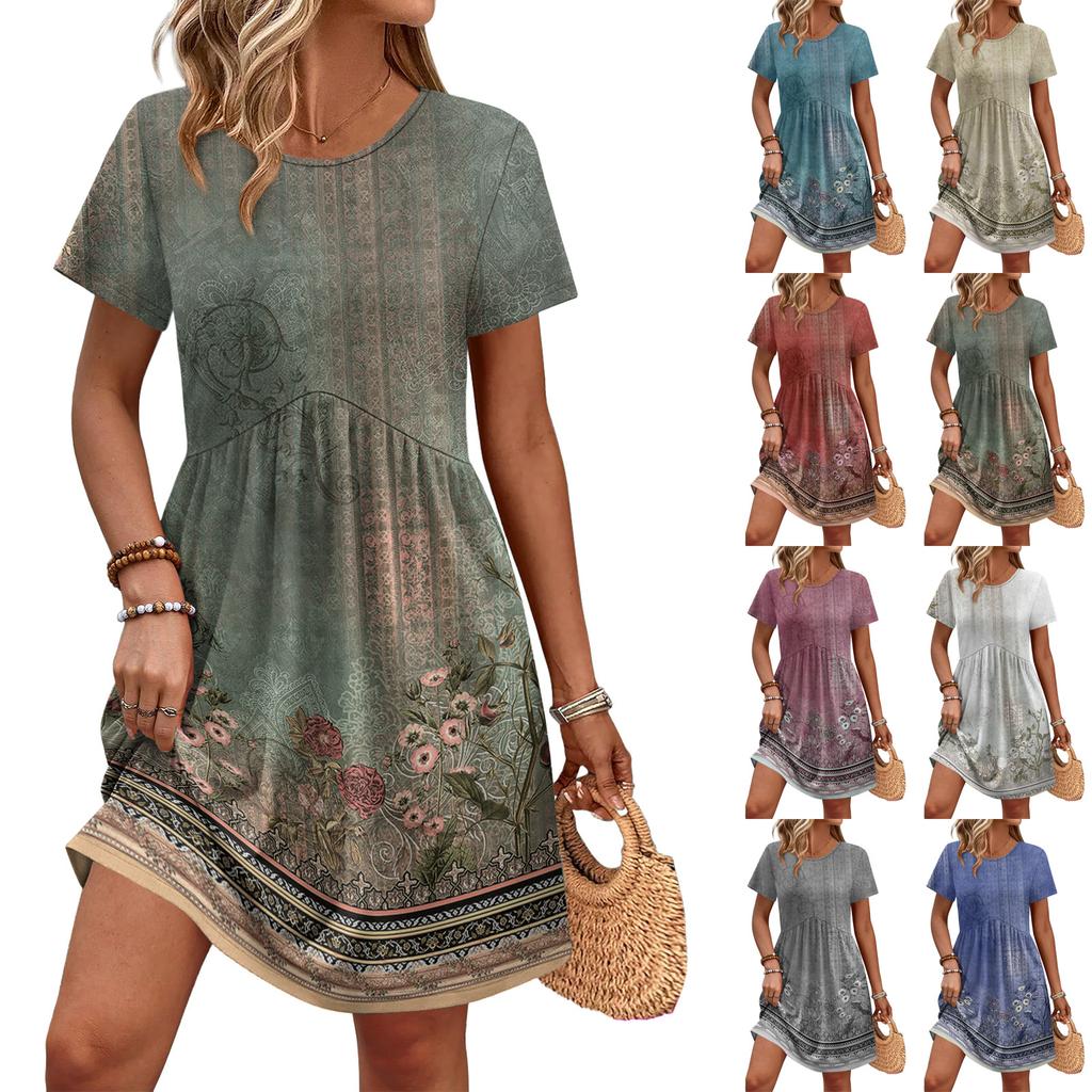 Robes pour femmes à manches courtes et col rond, robes décontractées, robe de maternité taille haute avec poches