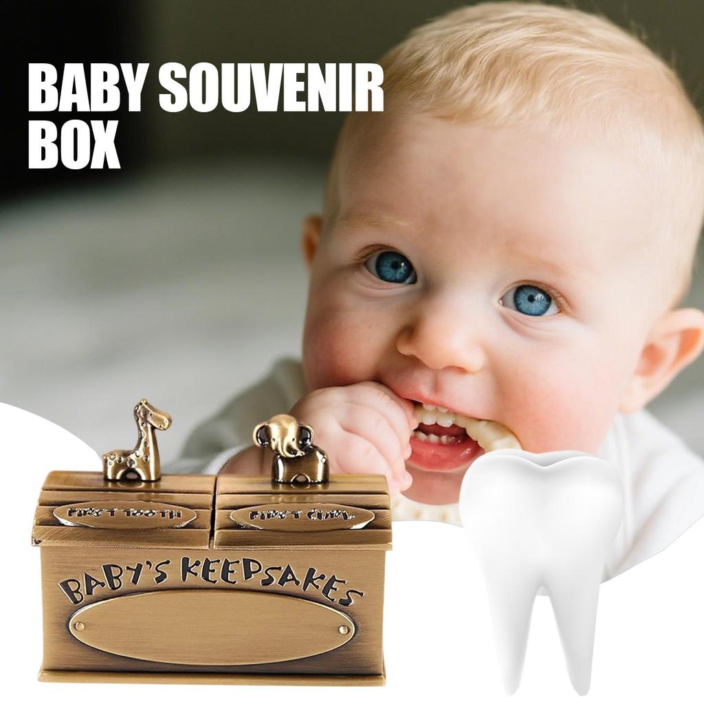 Baby Tooth Keepsake Box Animal Design Zinc Alloy Teeth Box For Kids Elegant Memory Tin For Children Toddler Girls Baby Kid