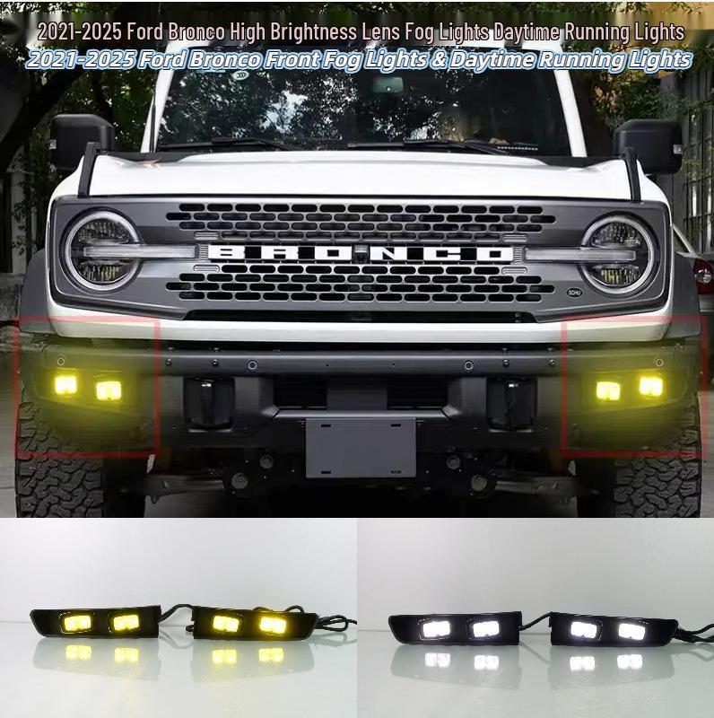

Compatible High Beam Projector & Daytime Running Fog Lights for 2021-2025 Ford Bronco Yellow Light: 1 Pair