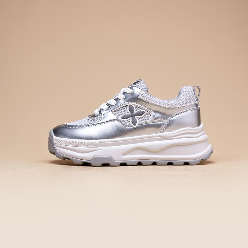 

Summer mesh breathable dad shoes women 2025 new fashion casual sports little white shoes muffin thick-soled Forrest Gump shoes 40 серебряный