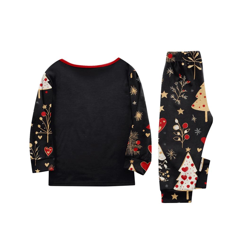 Family Matching Christmas Print Neck Long Sleeve Pajama Set with Pants