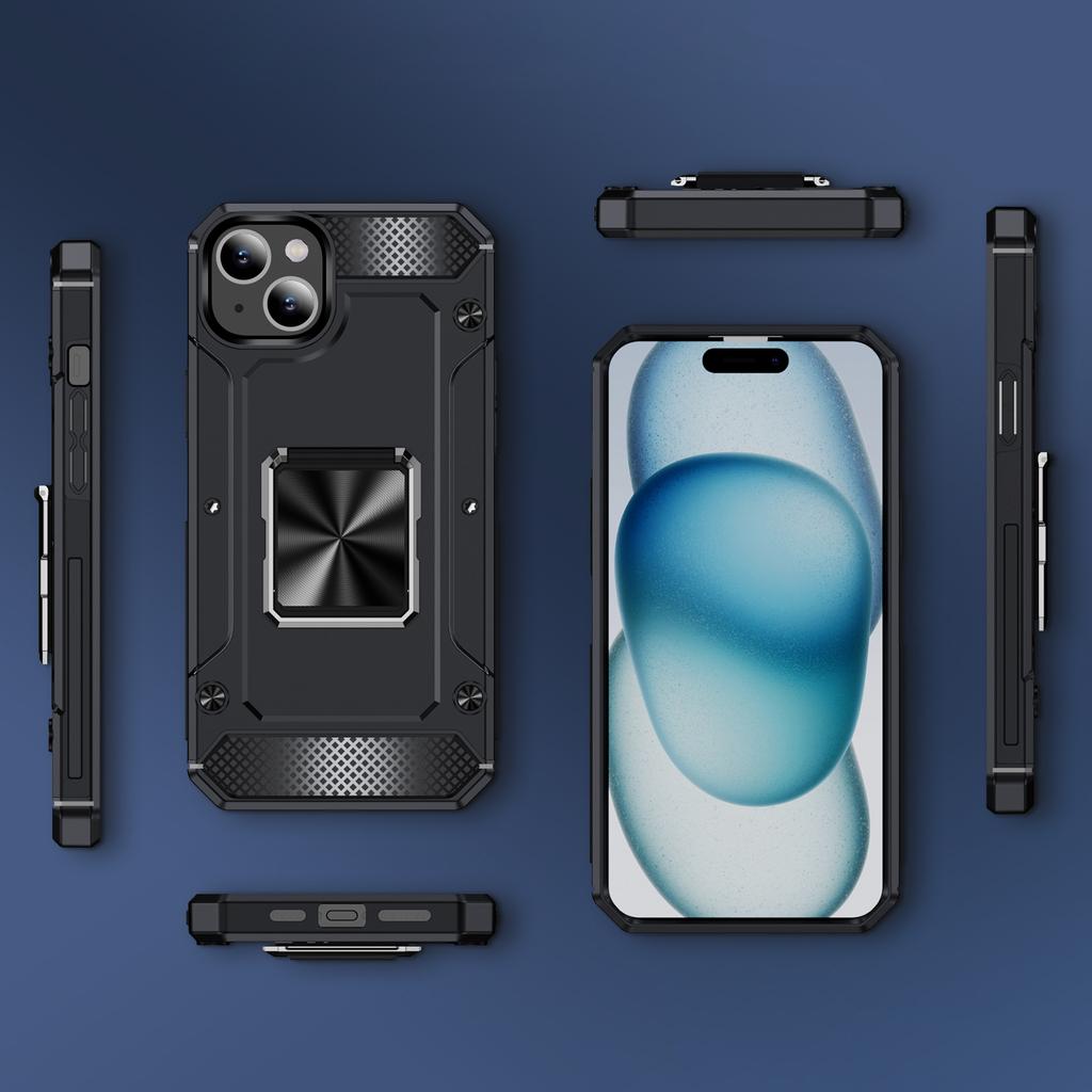For iPhone 15 Case Ring Holder PC+TPU Corner Cushioning Phone Cover