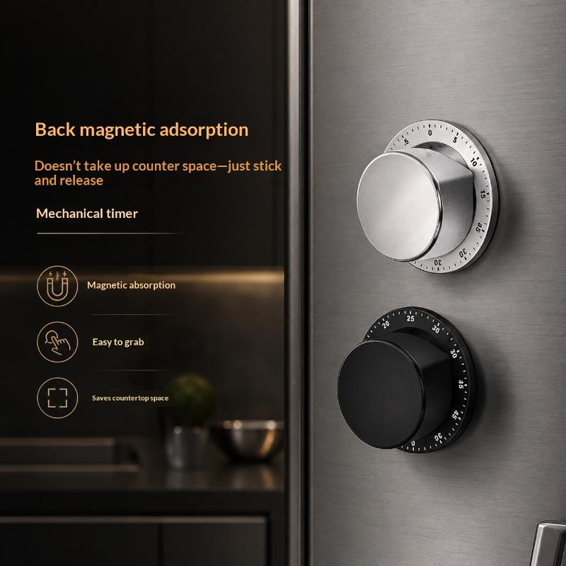 1Pcs Magnetic Kitchen Timer Stainless Steel Timer Mechanical Alarm Clock Baking Reminder For Learning Time Management
