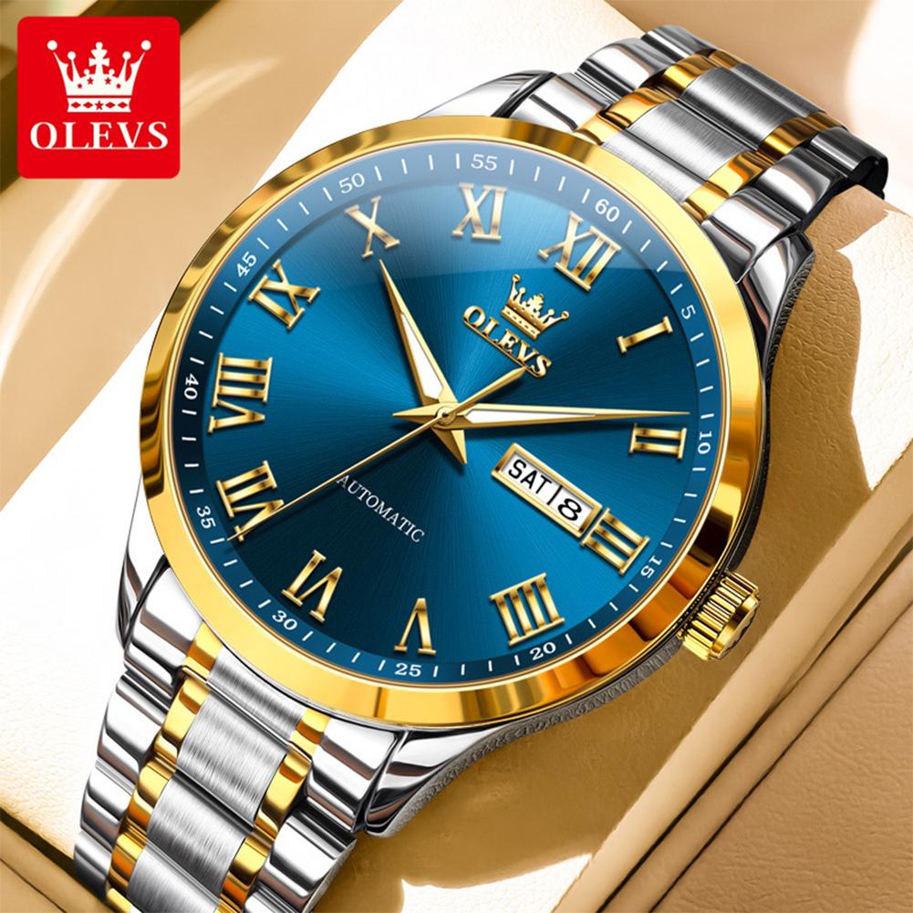 OLEVS New 7075 Mens Watch Stainless Steel Original Automatic Mechanical Watch Luxury Date Watches For Man Large Dial High Qualit