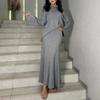 2025 Women's European & American High-Neck Knit Two-Piece Set – Long-Sleeve, Loose Fit for Autumn/Winter