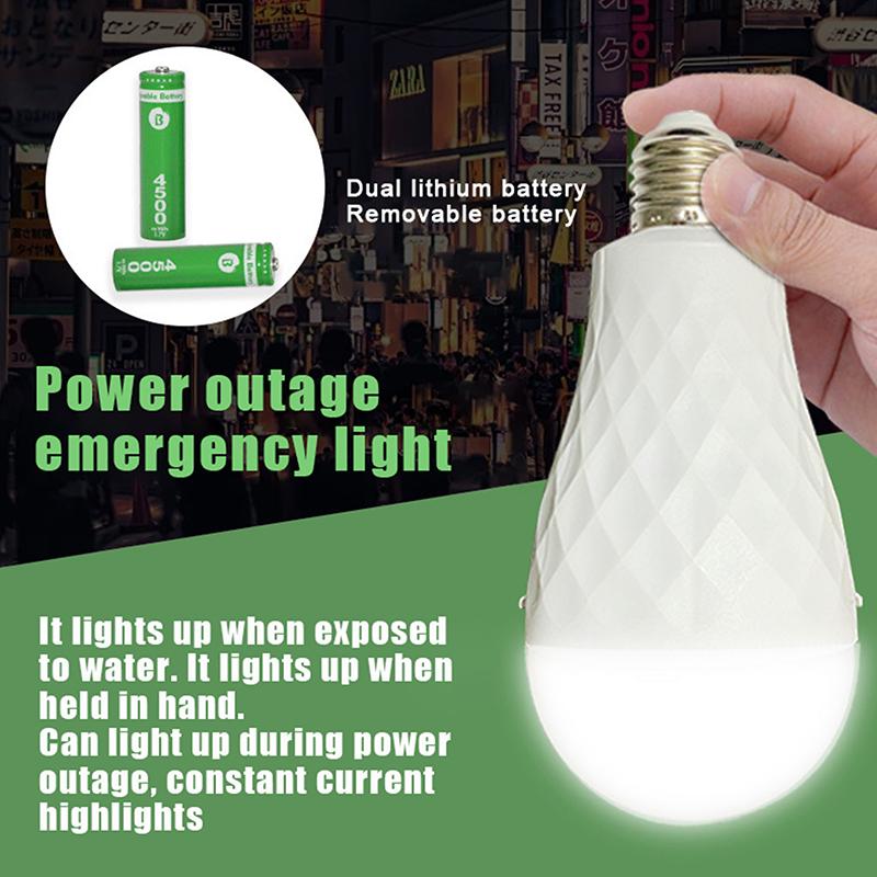 Led Rechargeable Emergency Bulb Illuminates During Power Outages And When Wet Dual-Battery Removable Emergency Bulb