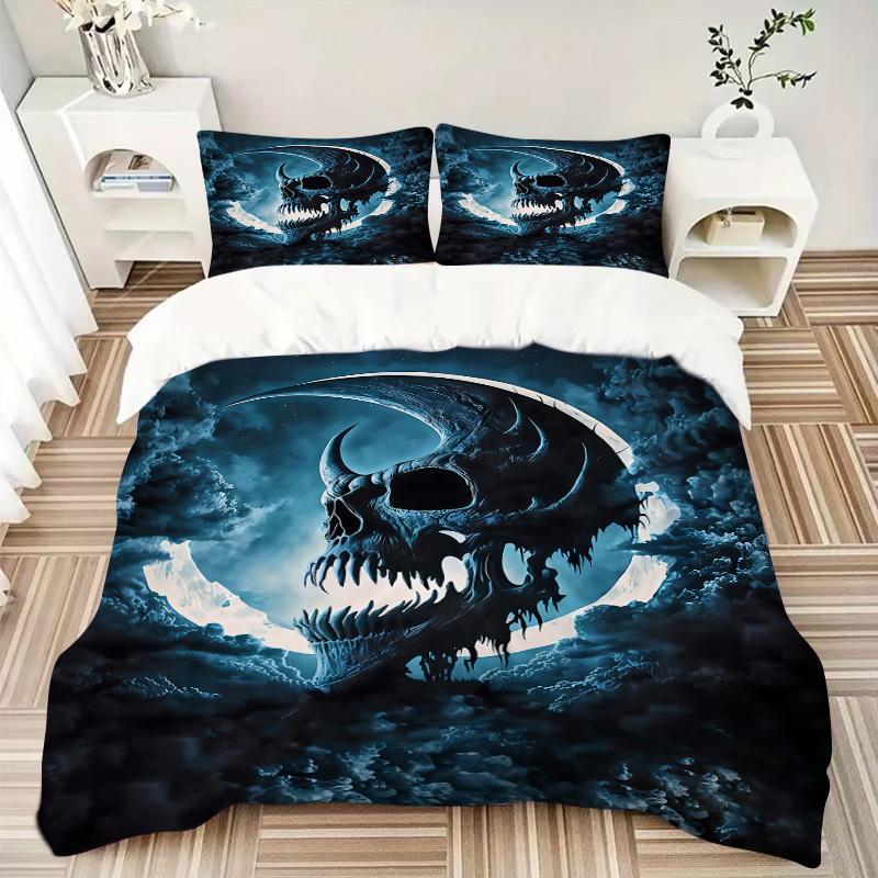 3pcs Moon Skull Bedding Set, Includes Without Pillow Inserts, Soft Comfortable Bedding Set,All-Season Use A0924060