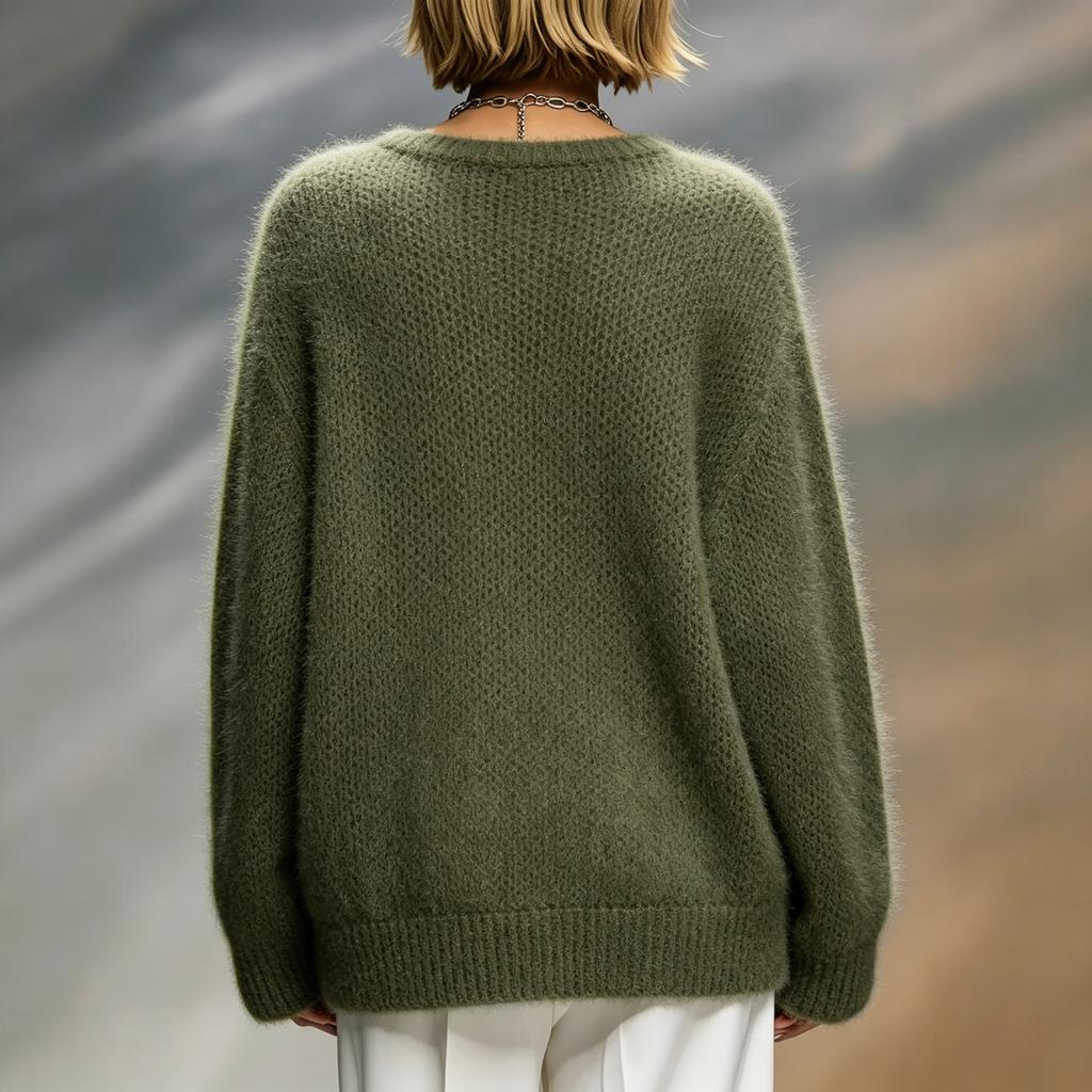 Women's Color Round Neck Loose Fit Pullover Sweater for Fall