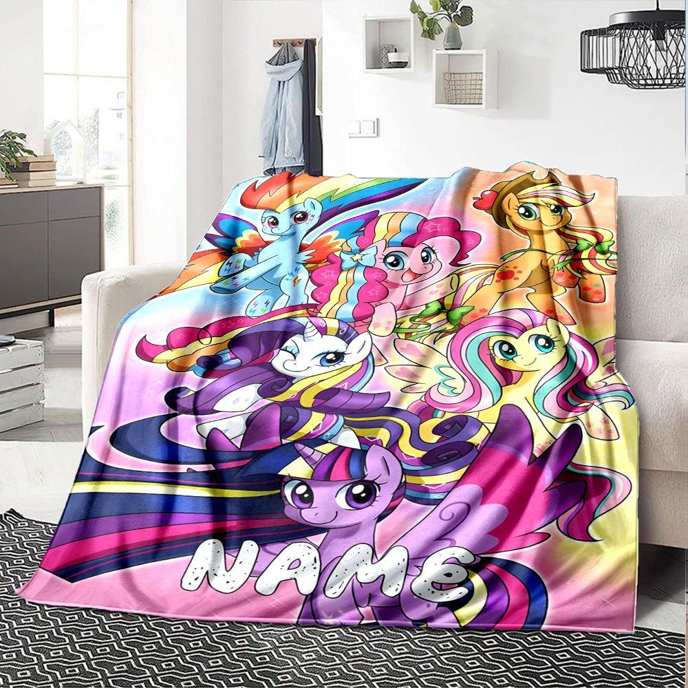 My Little Pony Characters Gift Customize Your Name Soft Cozy Throw For Sofa Couch Office Bed Picnics Four Seasons Universal Stylish Decor Birthday