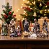 Indoor Creche Display 11 Pcs Christmas Nativity Scene Set, Resin Mini Figurines Tabletop Decor, Centerpieces Holy Family Angel Shepherd Animals