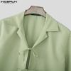 INCERUN Oversized Men Casual Lapel Neck Short Sleeve Bow Knot Solid Color Shirts Tops