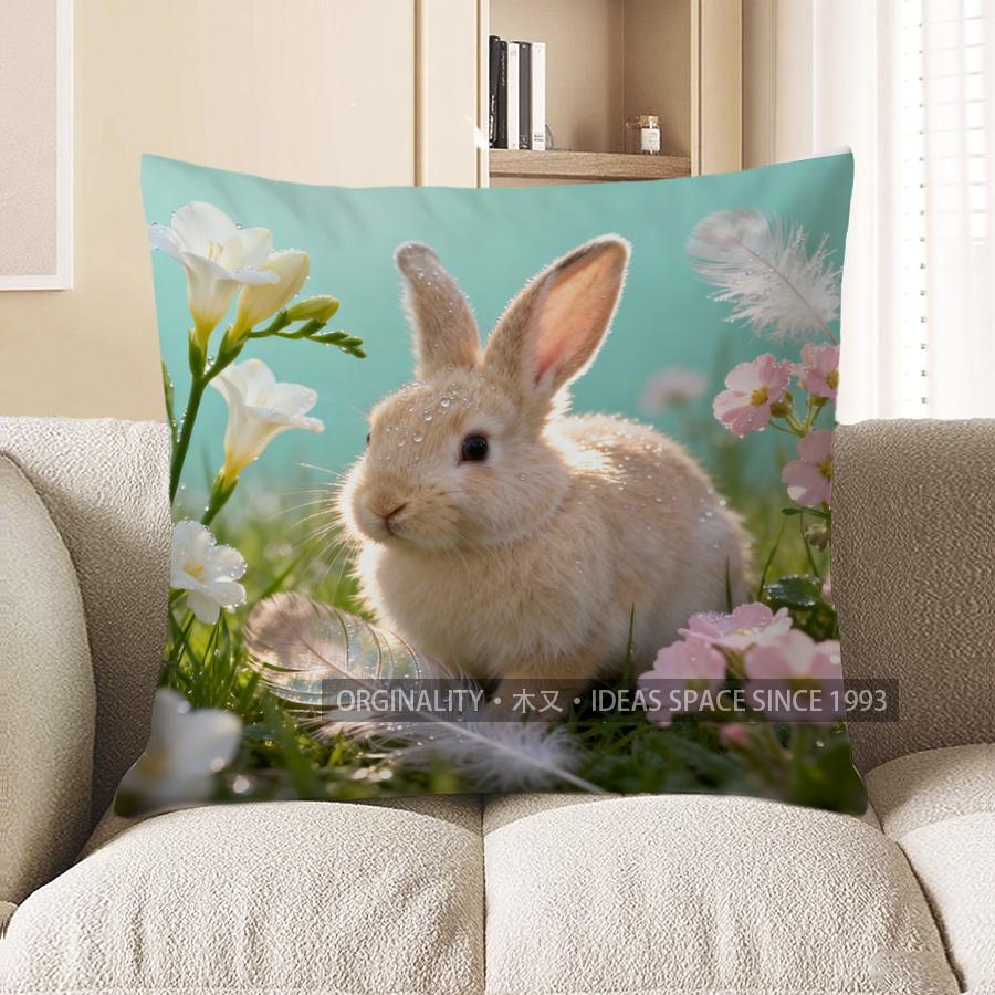 

2D Милый Кролик С Цветами И Перьями Наволочка Чехол Для Подушки Подходит Для Дивана Спальни Автомобиля 40x40cm