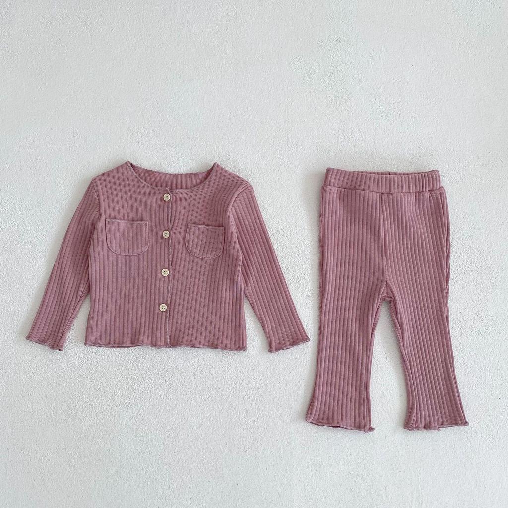 2024 Spring Unisex Baby Striped Pocket Top & Trousers Set