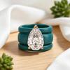 Women Triple Layer Emerald Green Matte Silicone Wedding Ring Big Teardrop CZ Diamond Rose Gold Prong Stacked Rubber Engagement B
