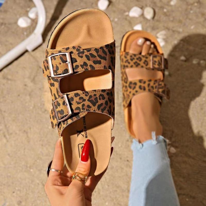

Женские нескользящие тапочки Летние уличные сандалии на плоской подошве Пляжные сандалии Женские плоские шлепанцы Легкая дизайнерская обувь Шлепанцы Женские 35 цветной печати леопарда