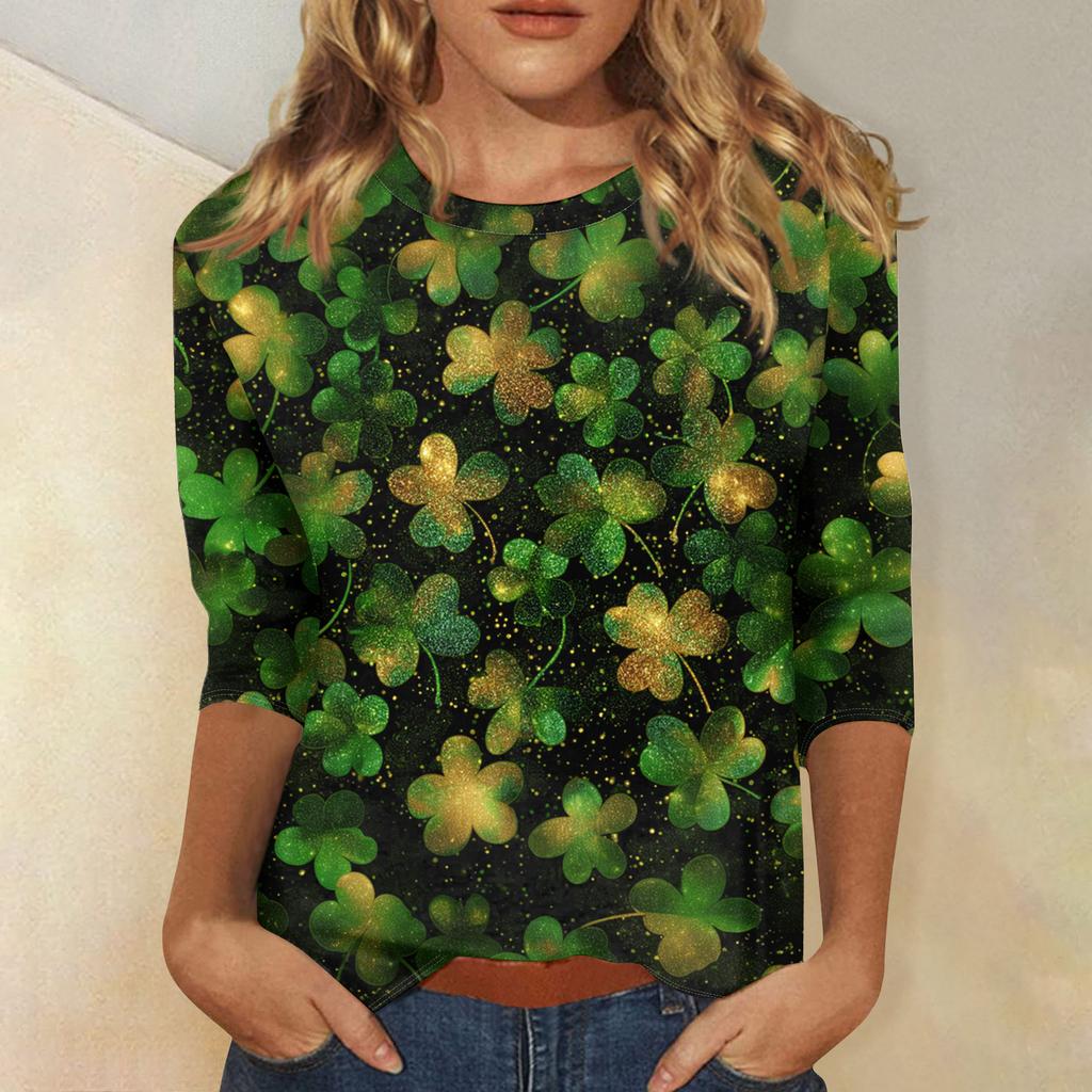 Damenoberteile Dreiviertelarmshirt Rundhalsausschnitt Lockeres Freizeitshirt Druck T-Shirt