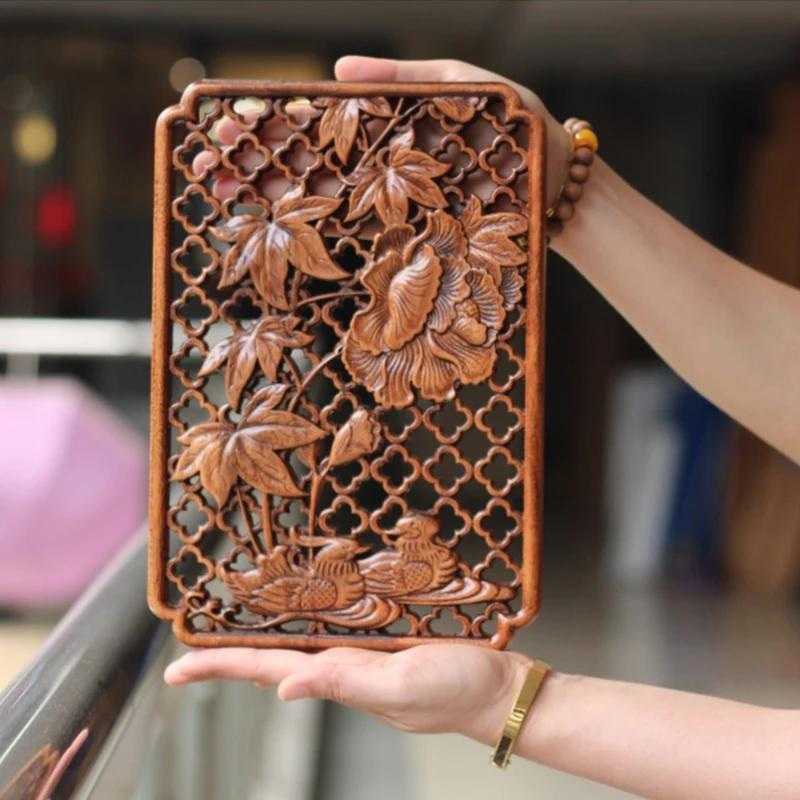 Chinese Traditional Artware Wooden Carving Wall Hanging Piece Background Wall, Solid Wood Hollow Carving Plum, Bamboo Decor