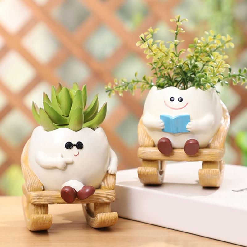 Rocking Chair Smile Faces Planter with Drainage Hole Cute Plant Pots for Indoor Outdoor Plant Unique Funny Flower Pot