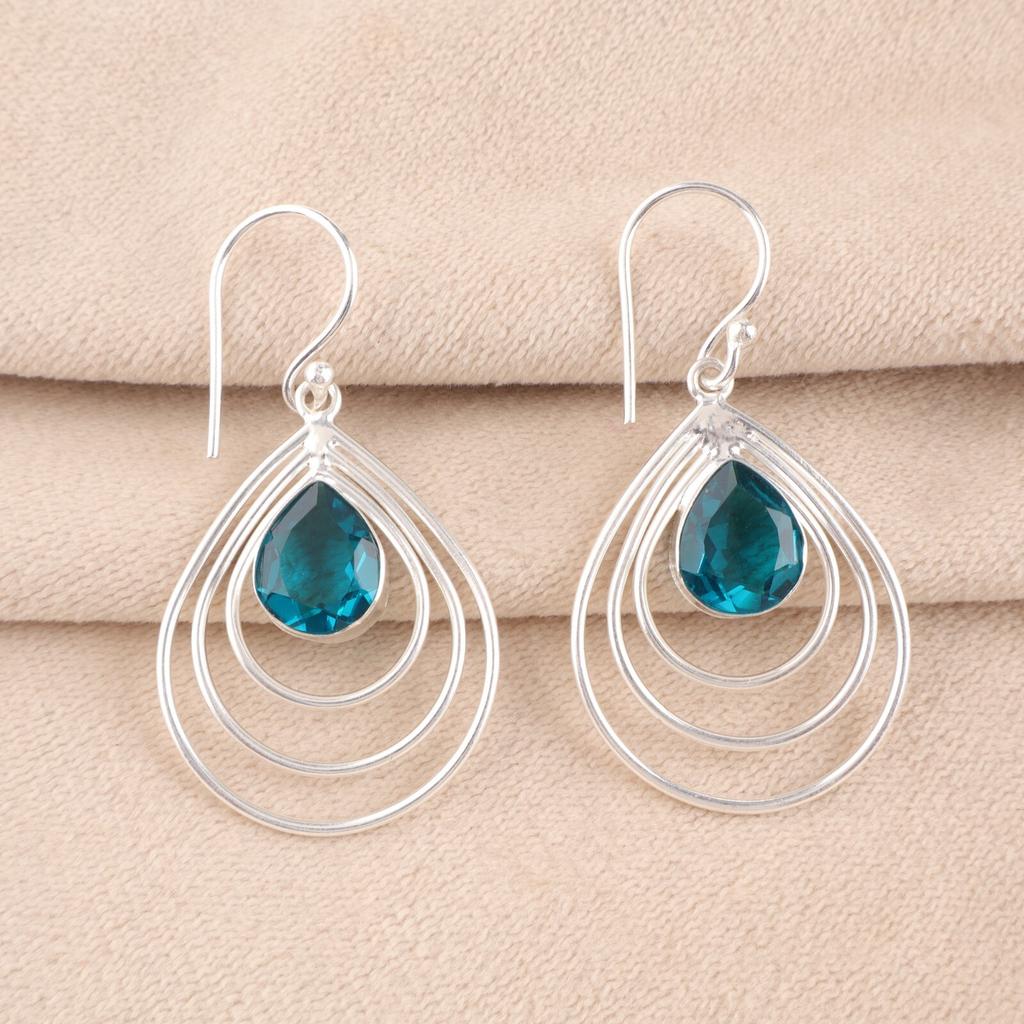 Natural Apatite Gemstone 925 Sterling Silver Handmade Earrings1.80" Gift For Mom EE-31-12