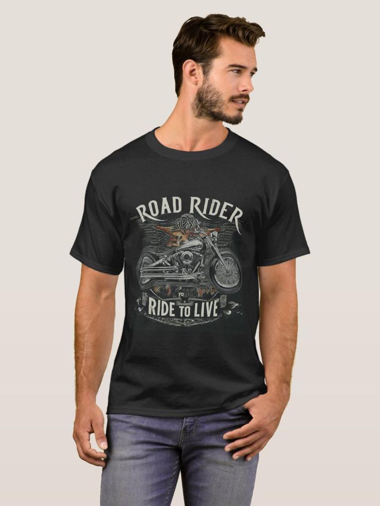 Road Rider Ride To Live. Vintage Motorcyclist T-Shirt 100% Cotton O-Neck Short Sleeve Summer Casual Mens T-shirt Streetwear