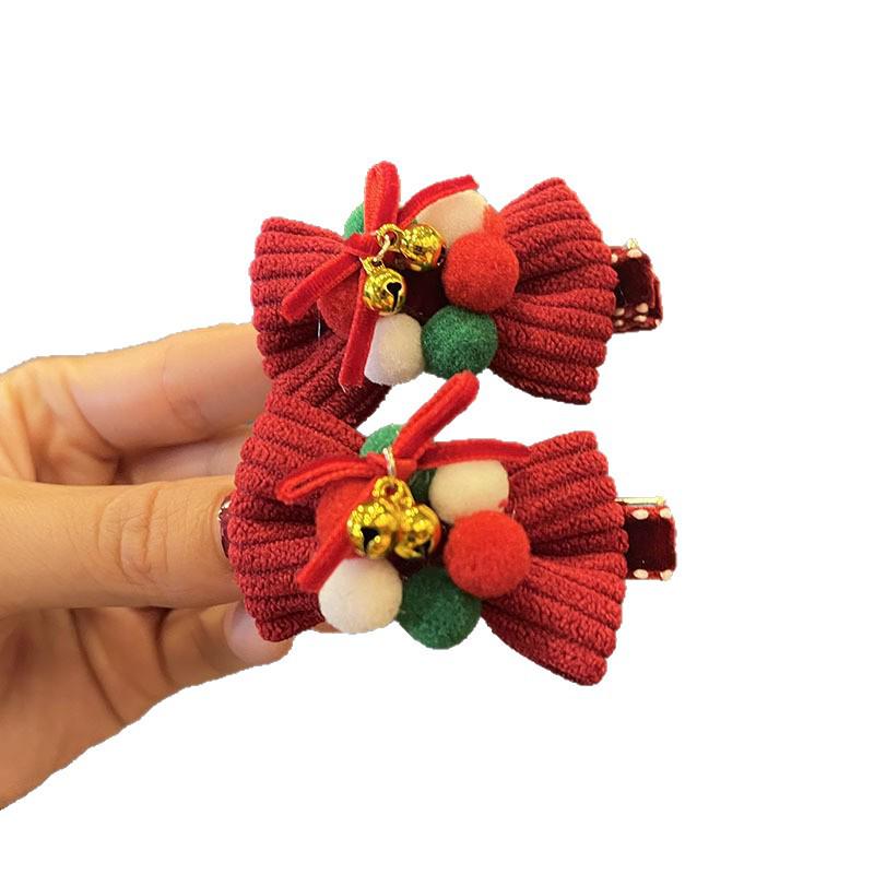 Christmas Bells & Bow Hair Clips Set for Girls - Festive Pompon Hairpins & Autumn/Winter Ties