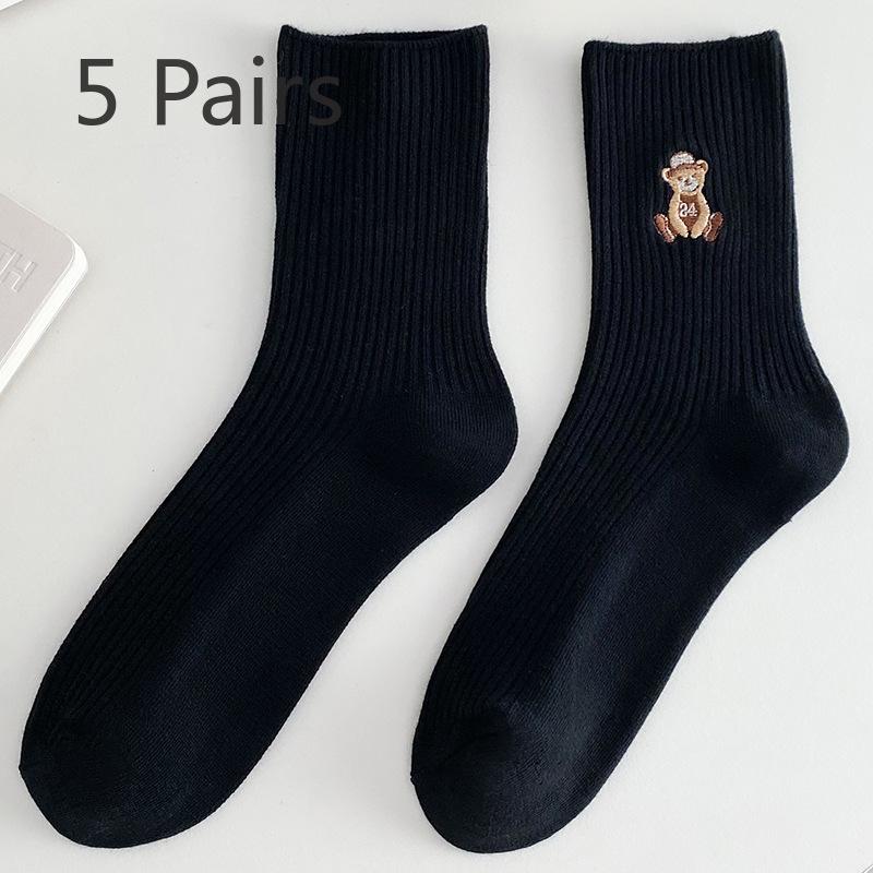 5 Pairs of Female Spring and Autumn New Cotton Cute Bear Tube Socks