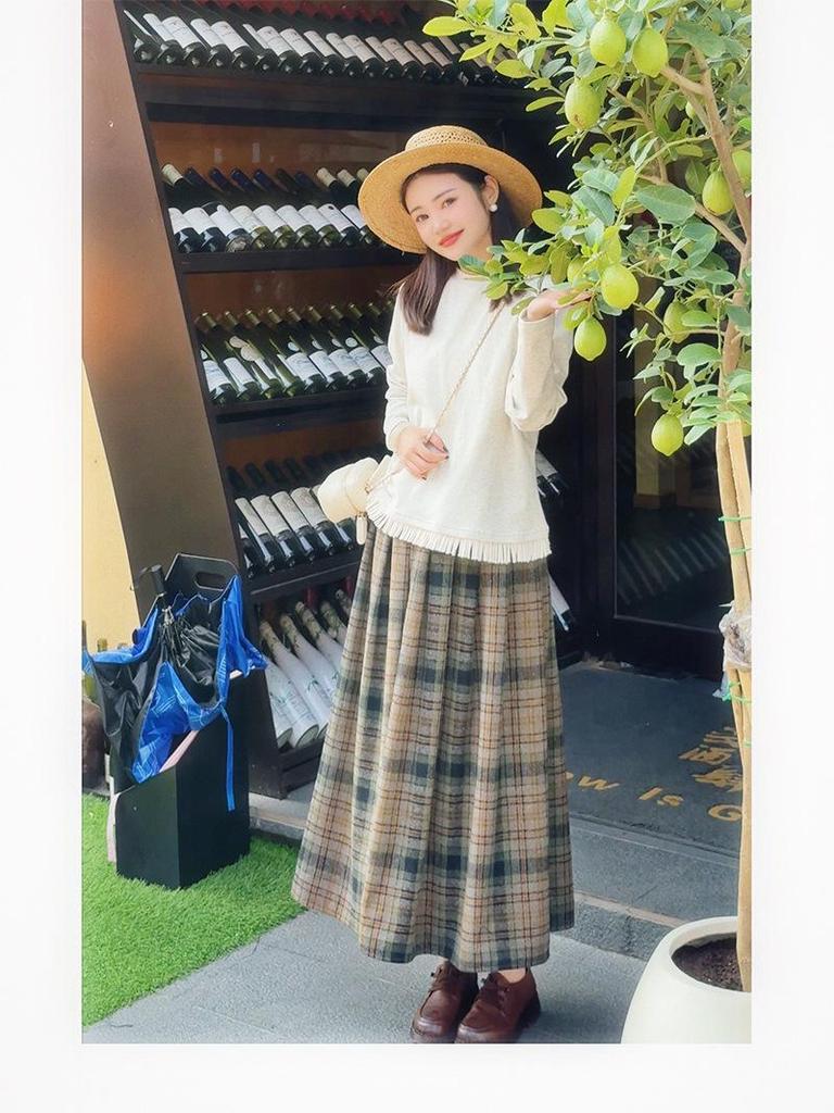 2025 New High-Waist A-Line Wool Plaid Skirt for Autumn/Winter