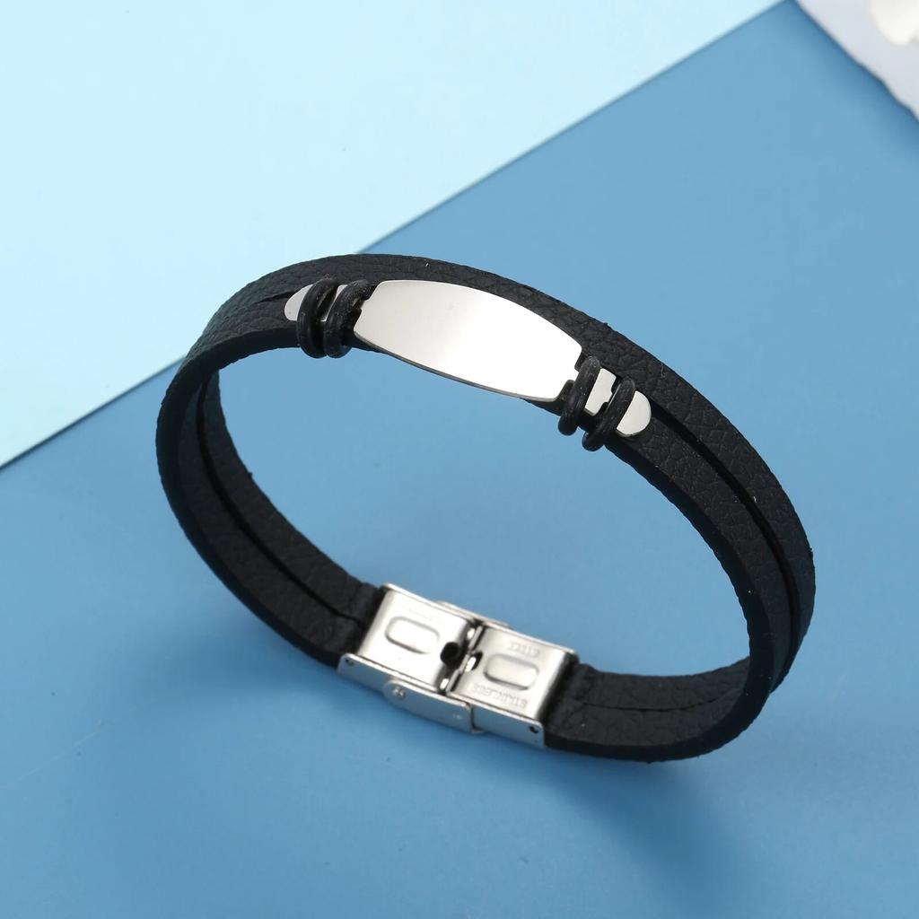 Charm Schmuck Edelstahl Leder Glattarmband Herren