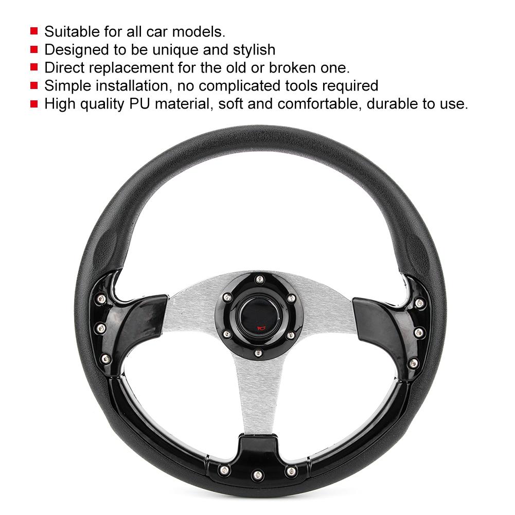 13.4in PU Car Racing Steering Wheel Sports Drifting Wheel Universal Modified Parts Black 34cm 13.4in