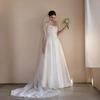 2026 One-Shoulder Wedding Dress with Bow: Slimming Puffy Skirt & Puff Sleeves, Floor-Length Princess Fairy Look for Travel Photos and Events.