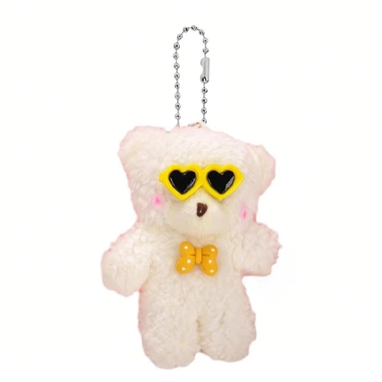 Adorable Furry Keyring Glasses Blush Bear Keychain Animal Shaped Backpack Charm